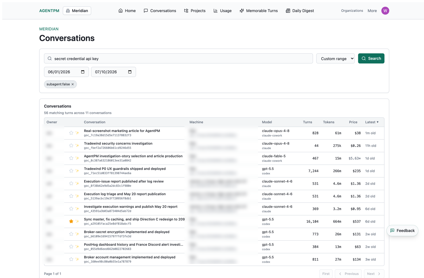 Project-scoped conversation search for security-related agent work.